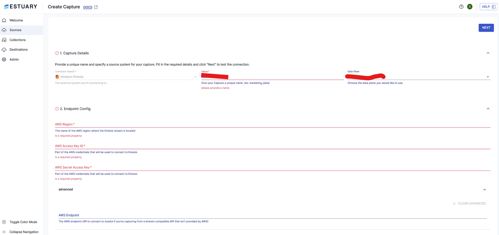 Kinesis Connector Configration
